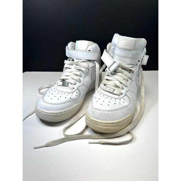 Youth 6.5 6.5Y Nike Air Force 1 AF1 triple white mid sneakers shoes - Picture 1 of 16